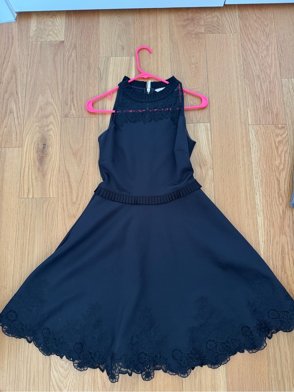Ted Baker London Black Sleeveless Fit-and-Flare Dress with Lace Hem